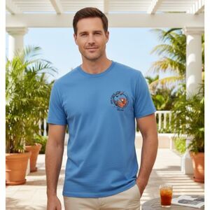 Pirana Joe T Shirt Vintage Cotton Tee Aruba Fishing Vacation Blue Graphic Size L